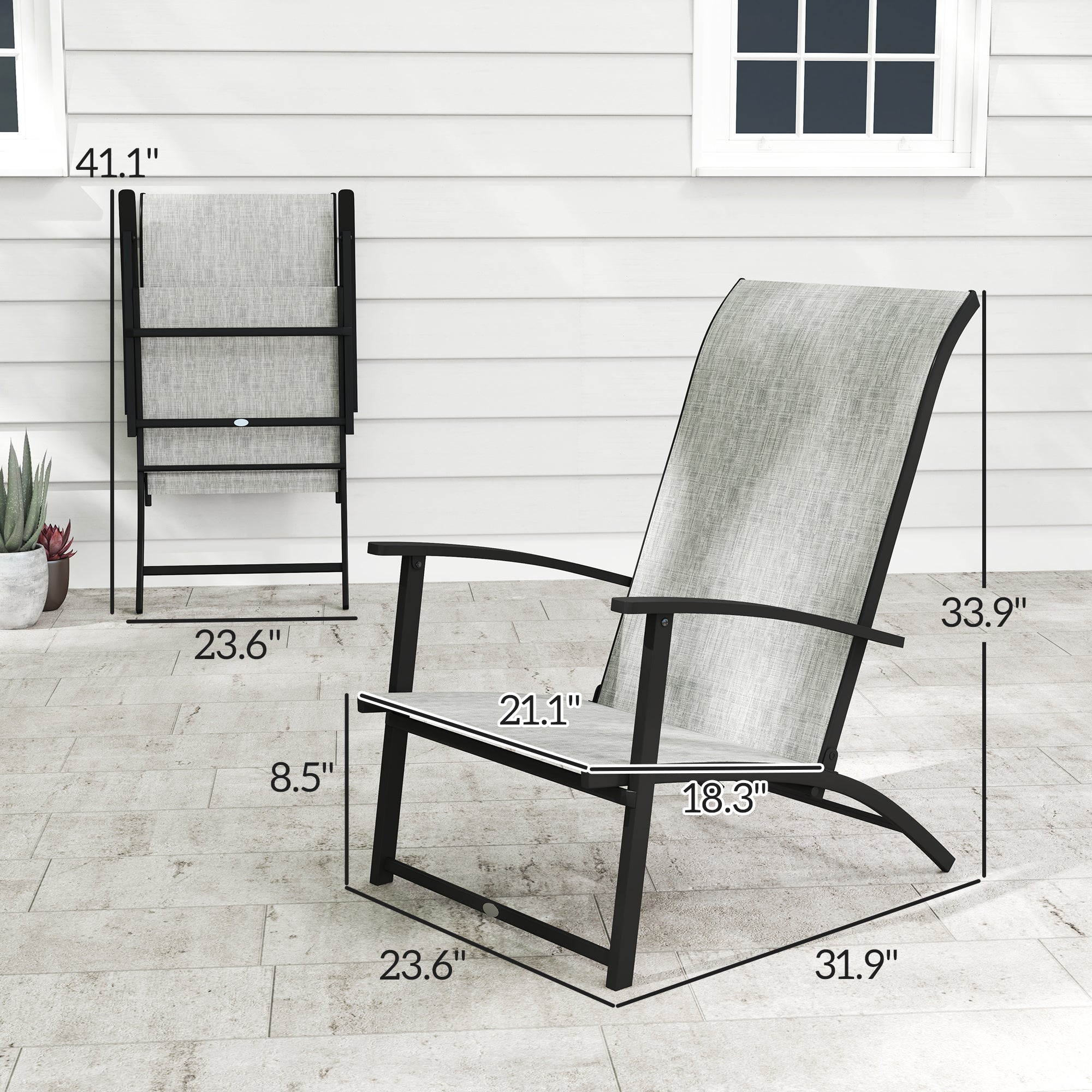 Set of 2 Outdoor Dining Chairs with High Back, Armrests, Folding Patio Chairs for Patio, Lawn, Camping