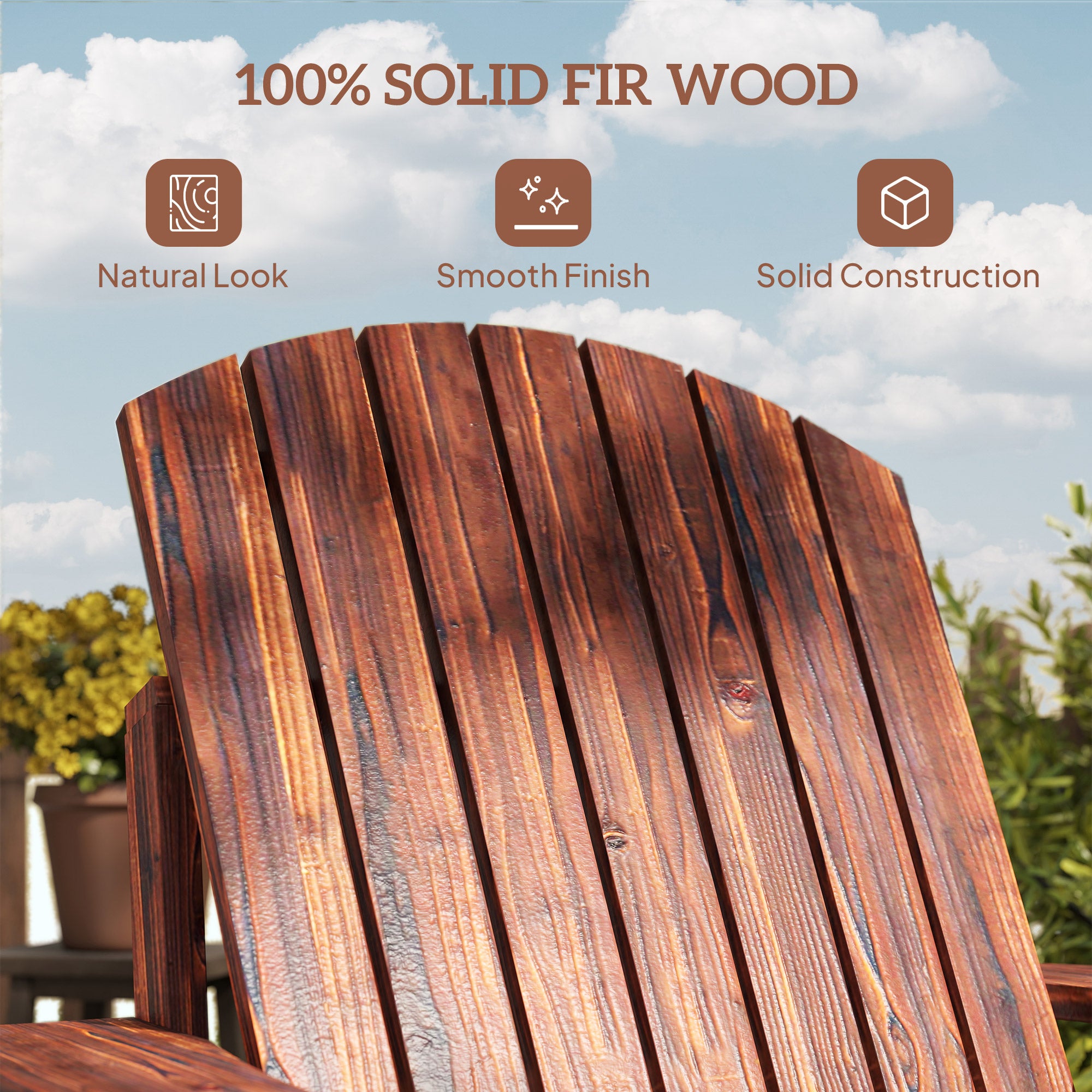 Oversized Adirondack Chair, Outdoor Fire Pit and Porch Seating, Classic Log Lounge w/ Built-in Cupholder