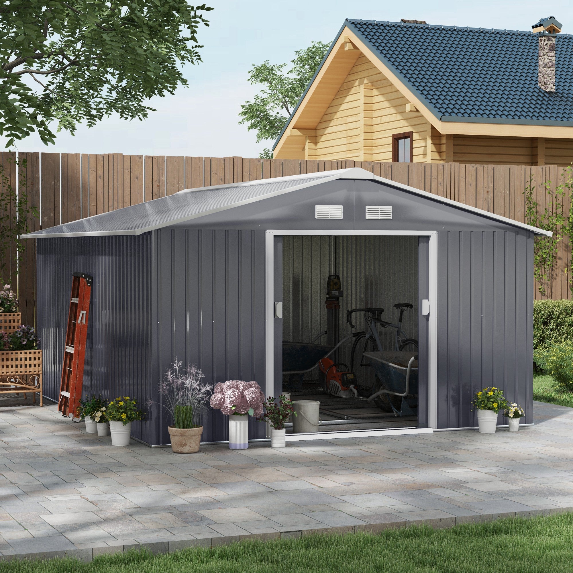 Garden Metal Shed, Storage Shed Utility Storage with Double Locking Doors for Bike, Yard Tools