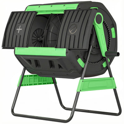 Compost Bin Outdoor, 53 Gal Dual Chamber Tumbling Composter with Adjustable Vents, BPA Free Tumbling Composter