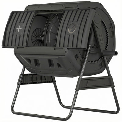 Compost Bin Outdoor, 53 Gal Dual Chamber Tumbling Composter with Adjustable Vents, BPA Free Tumbling Composter