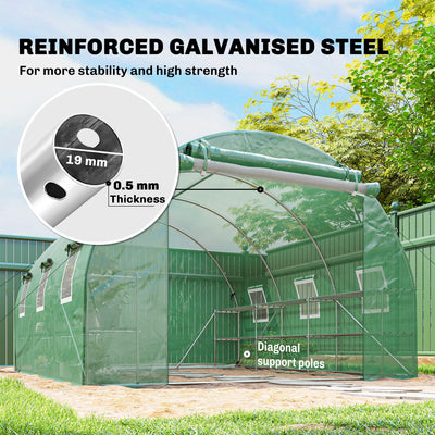 10'x11'x6' Walk-in Tunnel Greenhouse with Shelves, Mesh Door and Windows, Hoop House Greenhouse with PE Cover