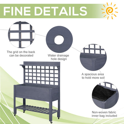 41" Raised Garden Bed Mobile Elevated Wooden Planter Box Stand with Wheels, Trellis and Storage Shelf