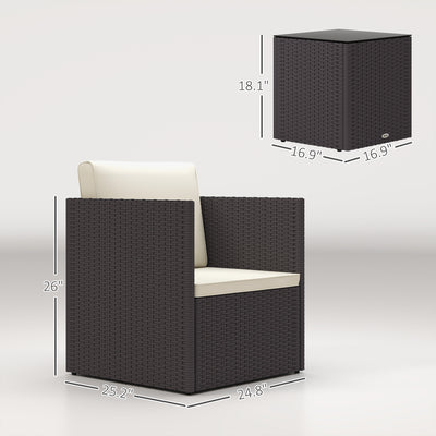 Folding Wicker Bistro Set, 3 Piece Patio Furniture Set with Cushions and Glass Coffee Table for Porch, Balcony