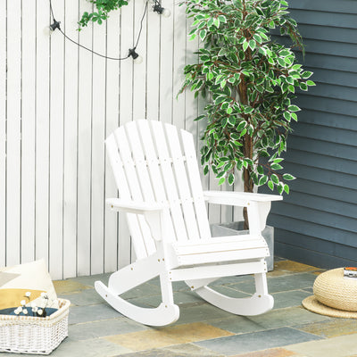 Wooden Adirondack Rocking Chair Outdoor Lounge Chair Fire Pit Seating with Slatted Wooden Design, Fanned Back