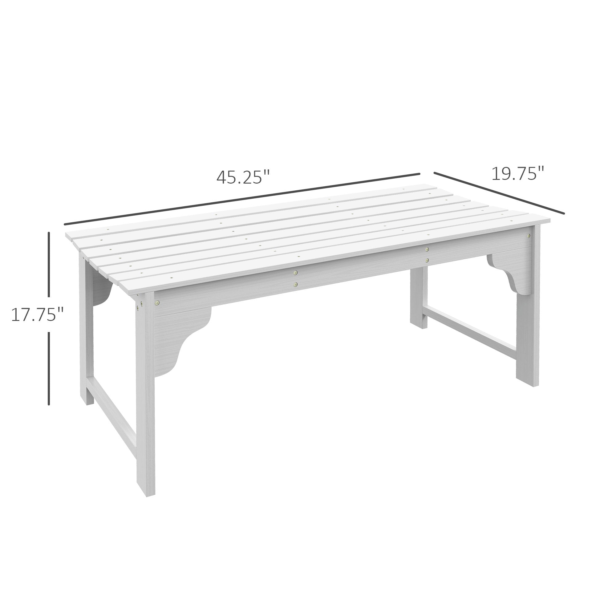 Slatted Wooden Garden Bench, Curved Seat Front Porch Bench, White