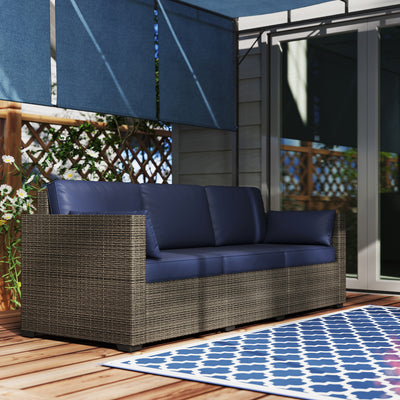 Patio Couch PE Wicker Deep Seating Outdoor Sofa with Removable Cushions, 3 Seater Rattan Sofa, Outdoor Furniture for Balcony, Deck, Garden and Poolside