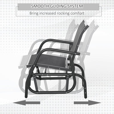 2-Piece Outdoor Glider Swing, Rocking Chair Set with Breathable Mesh Fabric, Sturdy Durable Frame, Curved Armrests, Supports Up to 264 lbs., for Backyard, Garden, Porch