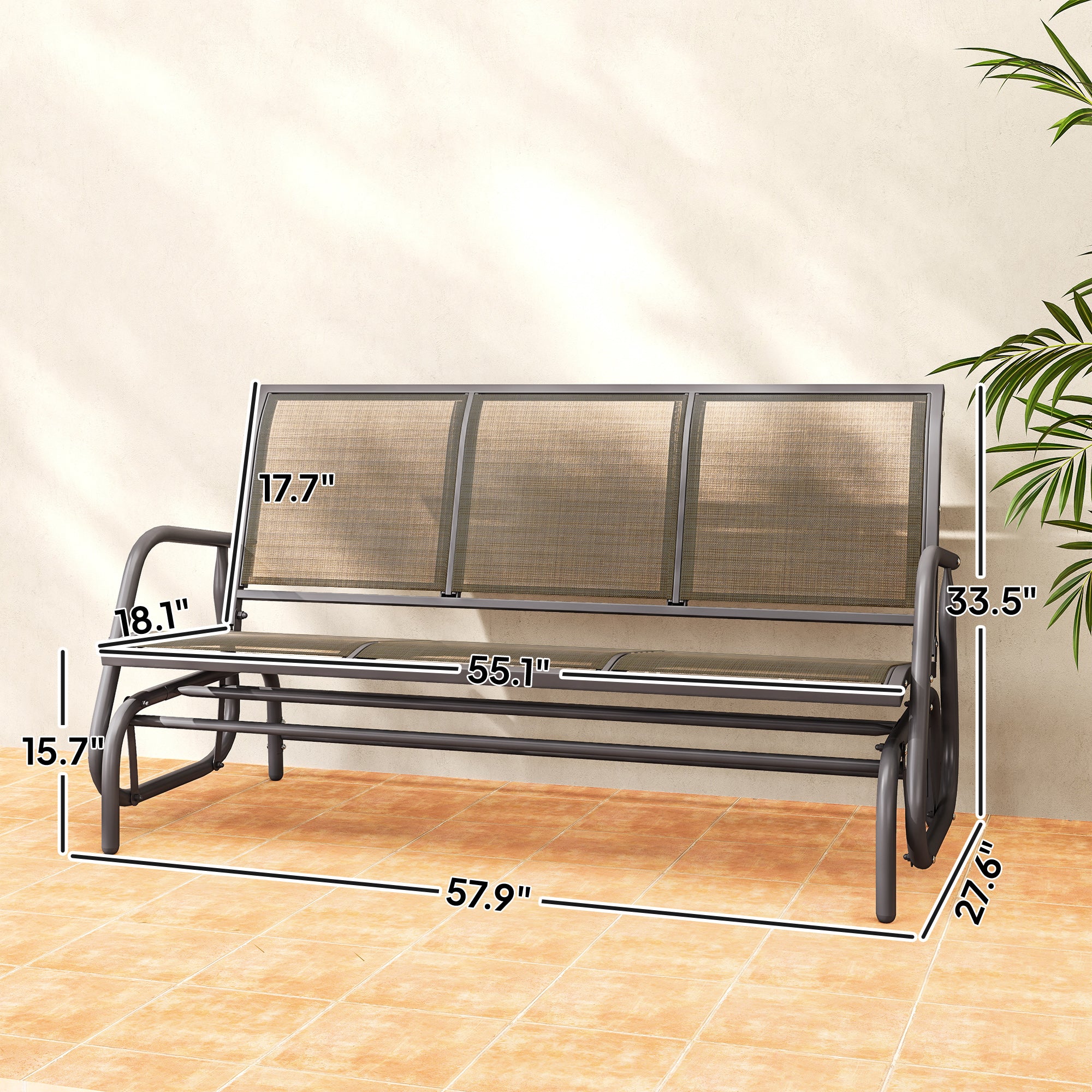 3-Person Outdoor Patio Glider Bench, Porch Glider Swing with 3 Seats, Breathable Mesh Fabric, Metal Frame