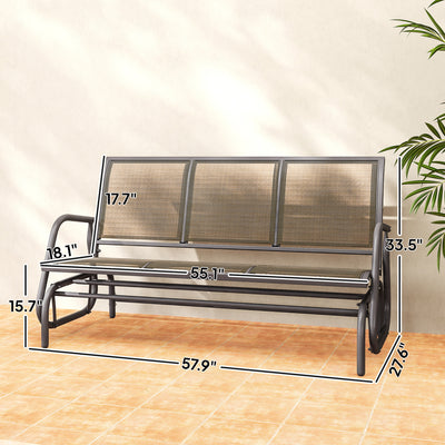 3-Person Outdoor Patio Glider Bench, Porch Glider Swing with 3 Seats, Breathable Mesh Fabric, Metal Frame