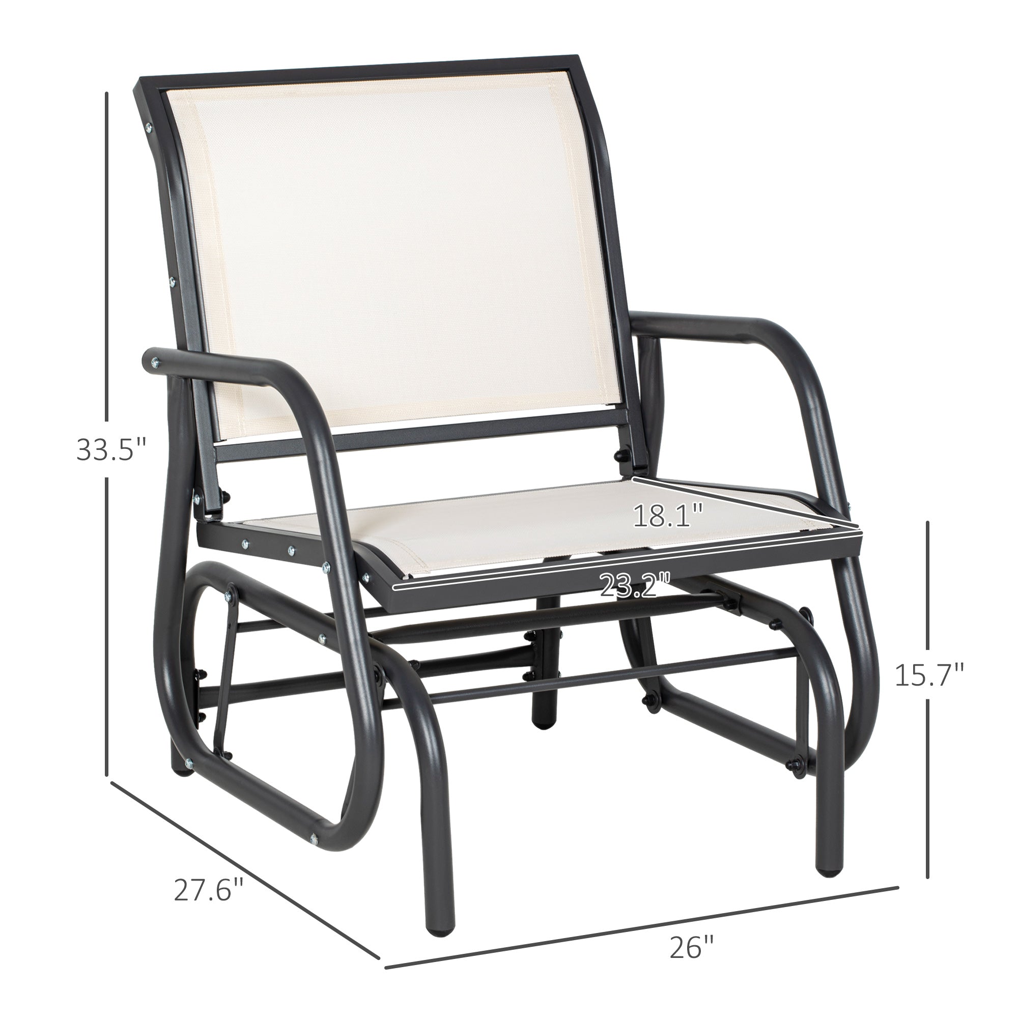 Outdoor Glider Chair, Steel Swing Chai with Curved Armrests for Porch, Garden, Poolside, Balcony
