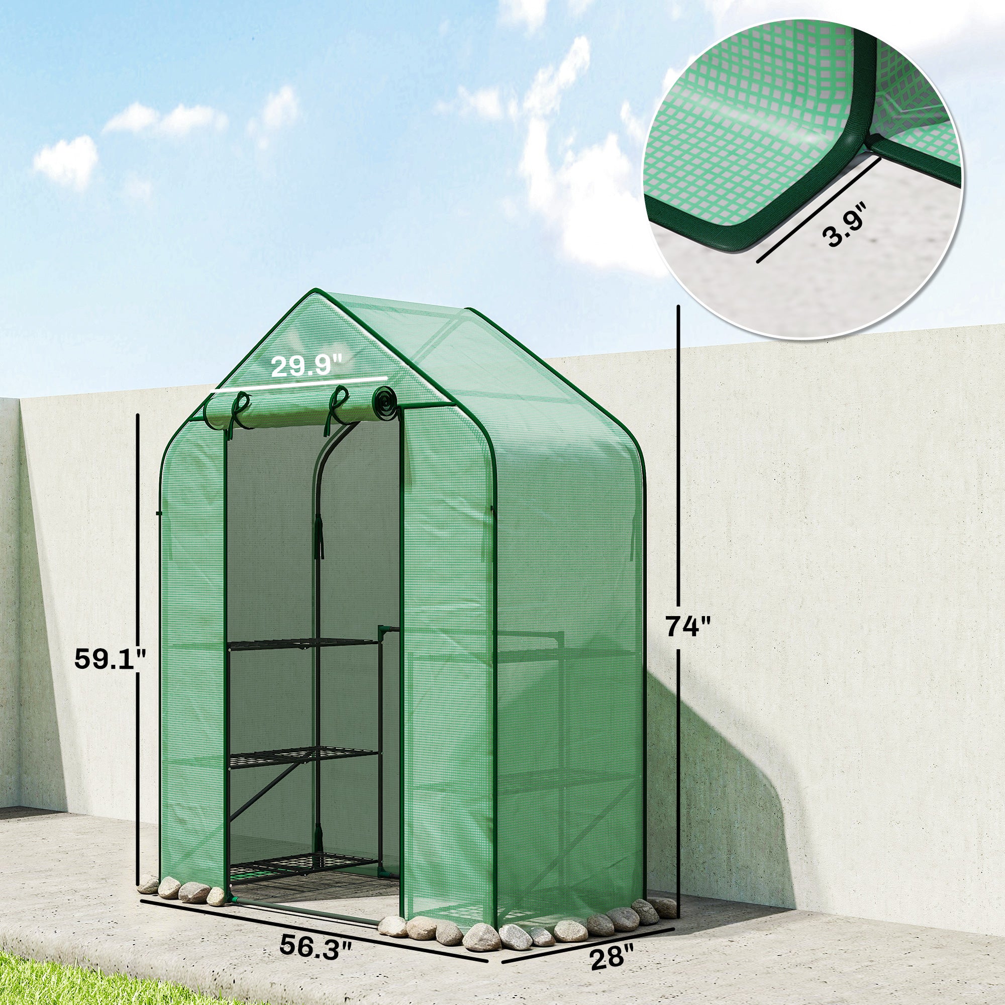 Greenhouse for Outdoors, Portable Greenhouse with 6 Shelves, UV-Resistant PE Cover, Roll-Up Door