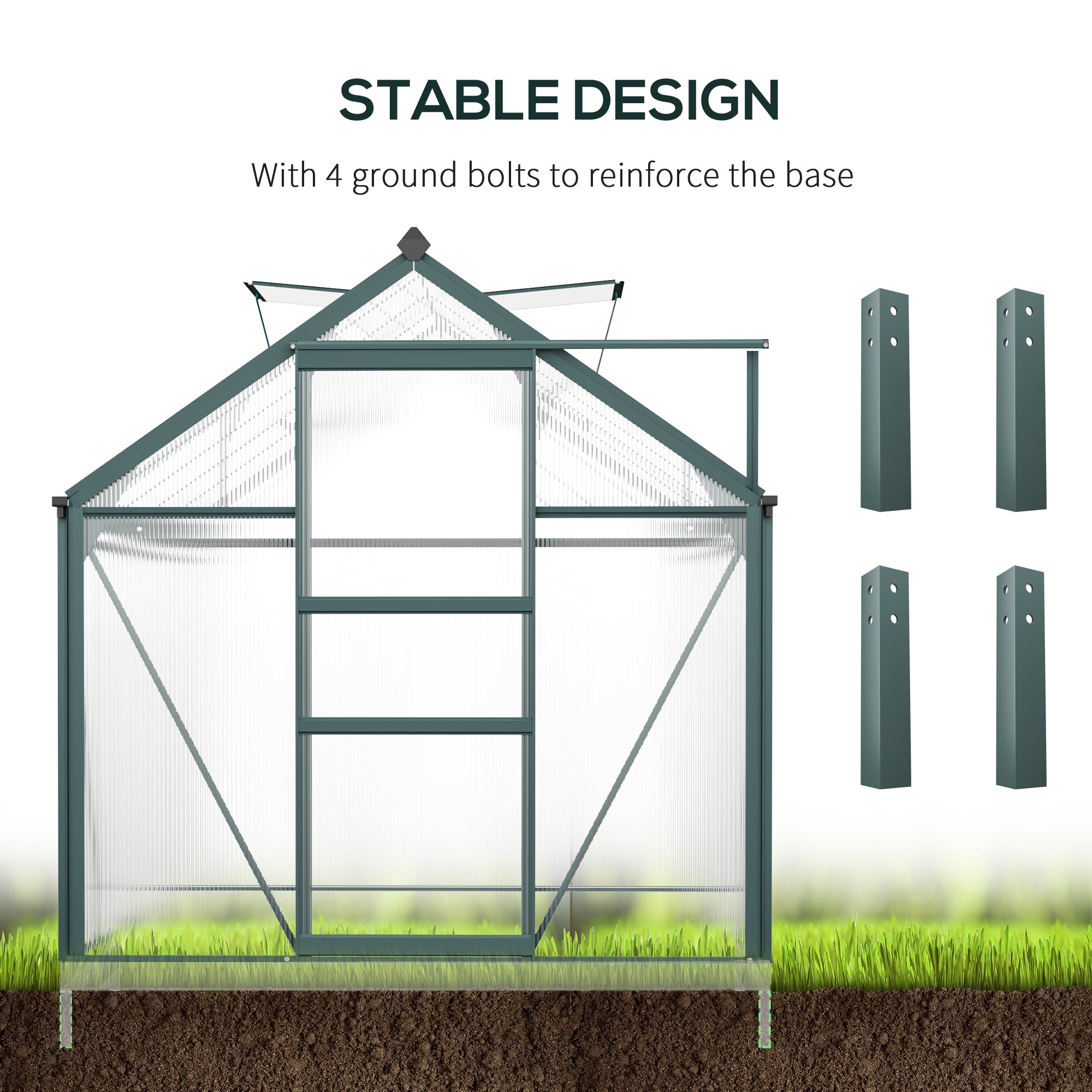 Greenhouse for Outdoors, Polycarbonate Greenhouse with Rain Gutter and Roof Vent, Aluminum Walk-in Green House for Patio Backyard Garden