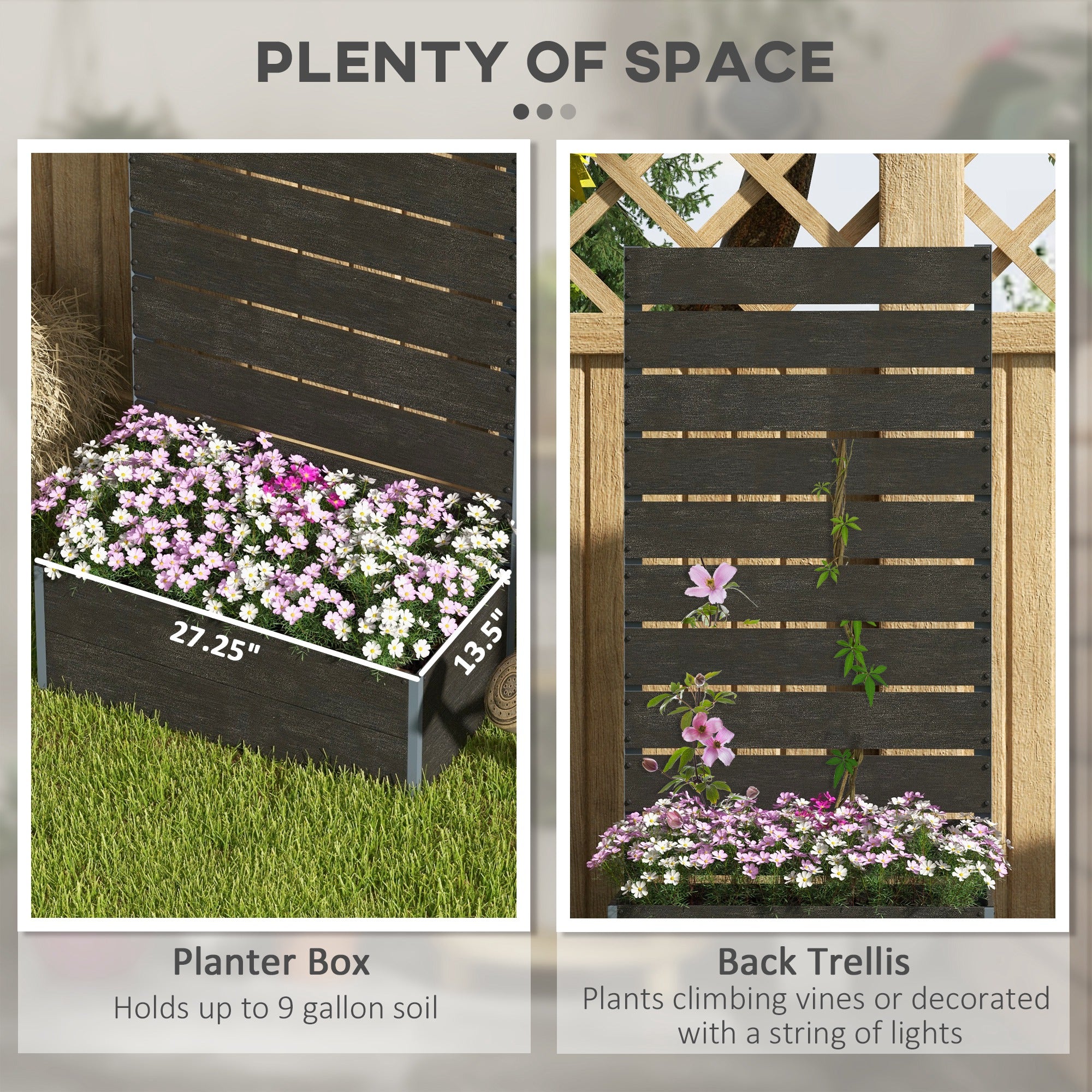 Trellis Planter for Climbing Plants, Raised Garden Bed with Trellis, Planter Box for Outdoor, 28.25" x 15" x 59"