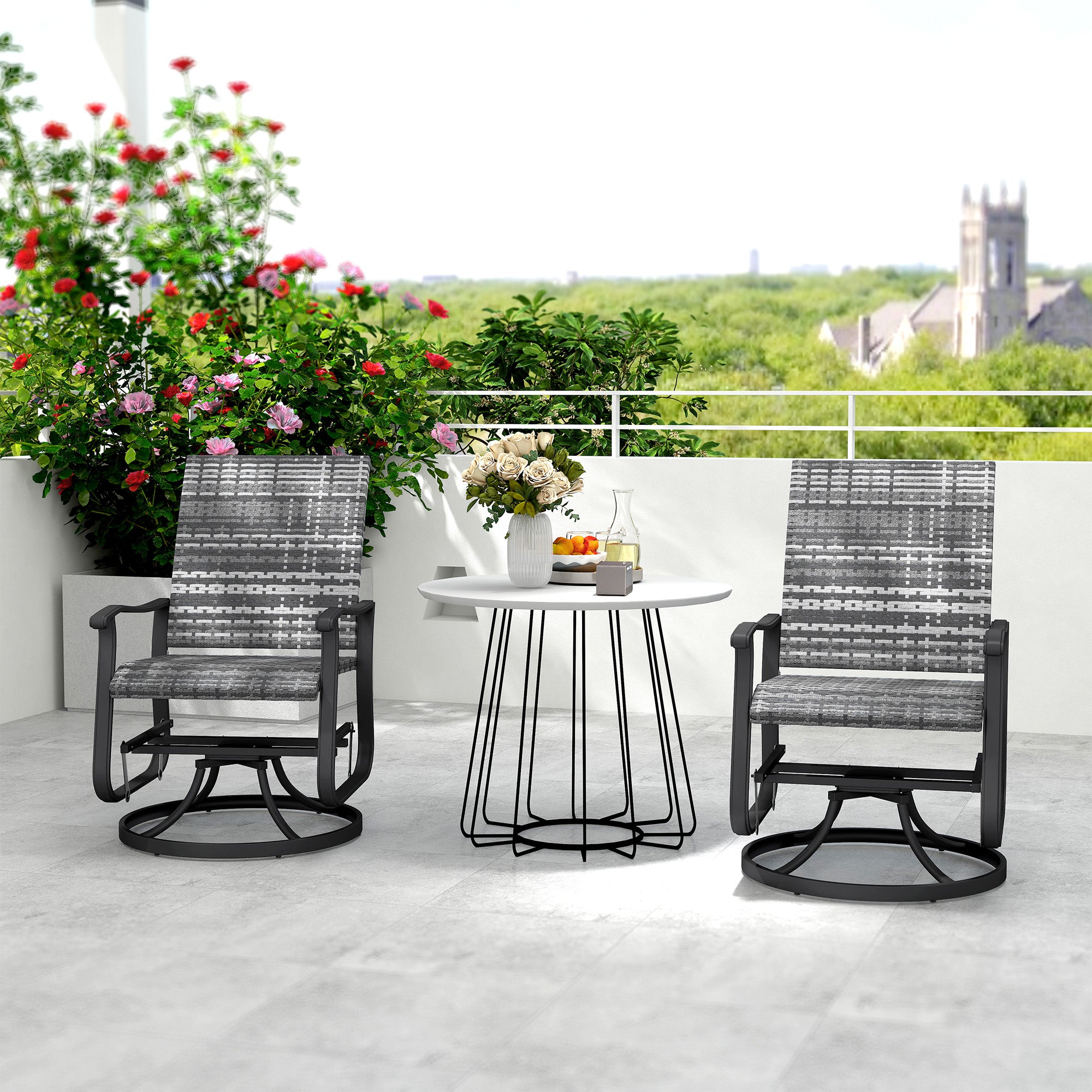 Wicker Rattan Swivel Patio Glider Chair Set of 2, Outdoor Glider Chair with Steel Frame, High Back, Armrests
