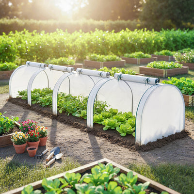 Mini Greenhouse, Portable Greenhouse with 4 Roll-Up Doors, PE Cover, 177.2" x 39.4" x 31.5"