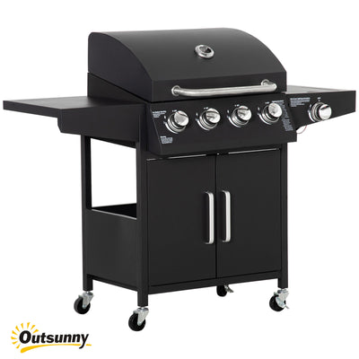 52" Barbecue Grill with Wheels 4+1 Burner Liquid Propane Gas Grill Outdoor Cabinet Style BBQ Trolley w/ Side Burner