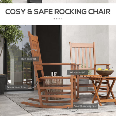 Outdoor Rocking Chair Set of 2 with Side Table, Patio Wooden Rocking Chair with Smooth Armrests, High Back for Garden, Balcony, Porch, Supports Up to 352 lbs.