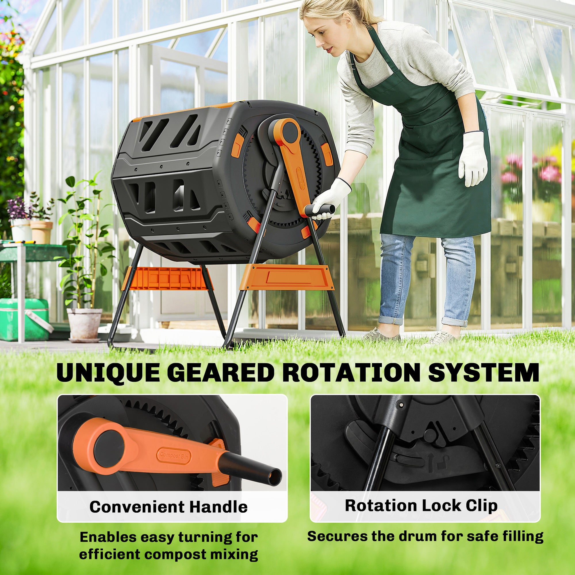 Compost Bin Outdoor, 53 Gal Dual Chamber Tumbling Composter with Adjustable Vents, BPA Free Tumbling Composter
