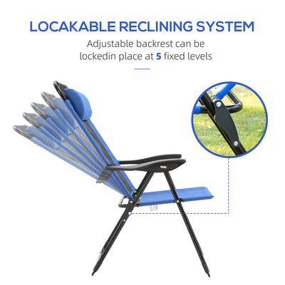 Folding Patio Dining Chairs Set of 2, Outdoor Deck Chair with Removable Headrest, Camping Chair with Adjustable Sling Back for Garden, Backyard, Lawn