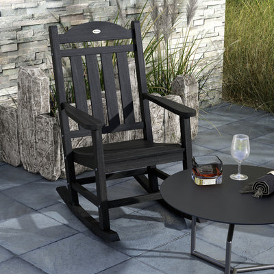 2PCs Outdoor Rocking Chair with Armrests, Fade-Resistant Waterproof HDPE for Indoor & Outdoor, Black