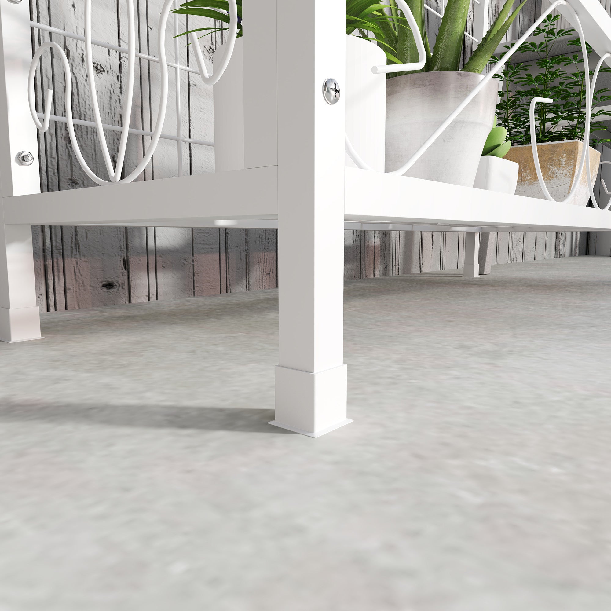 Metal Tall Plant Stand with Trellis and Hanging Bar, Plant Holder for Indoor Outdoor Use, 35" x 12.8" x 74", White