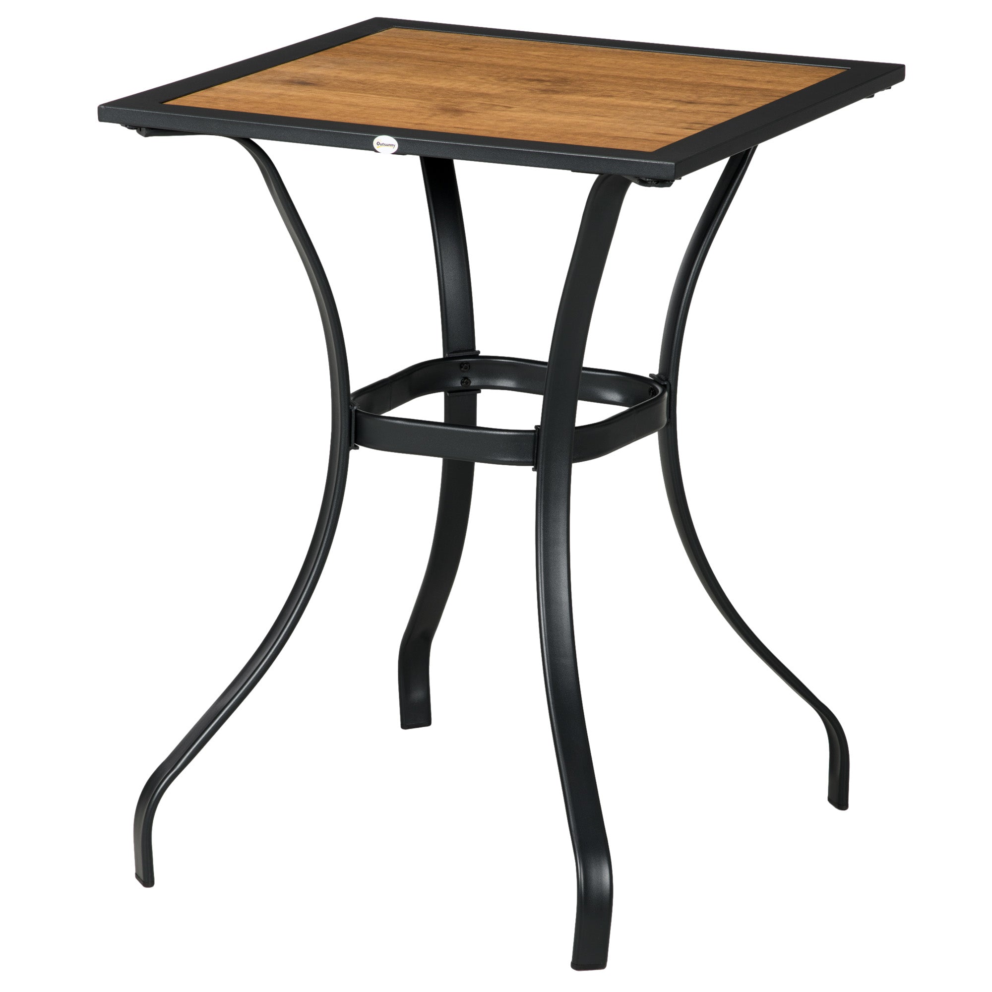 28" Outdoor Dining Table, Faux Wood Patio Furniture, Square Wood-Like Garden Table with Water Safe Design, Brown