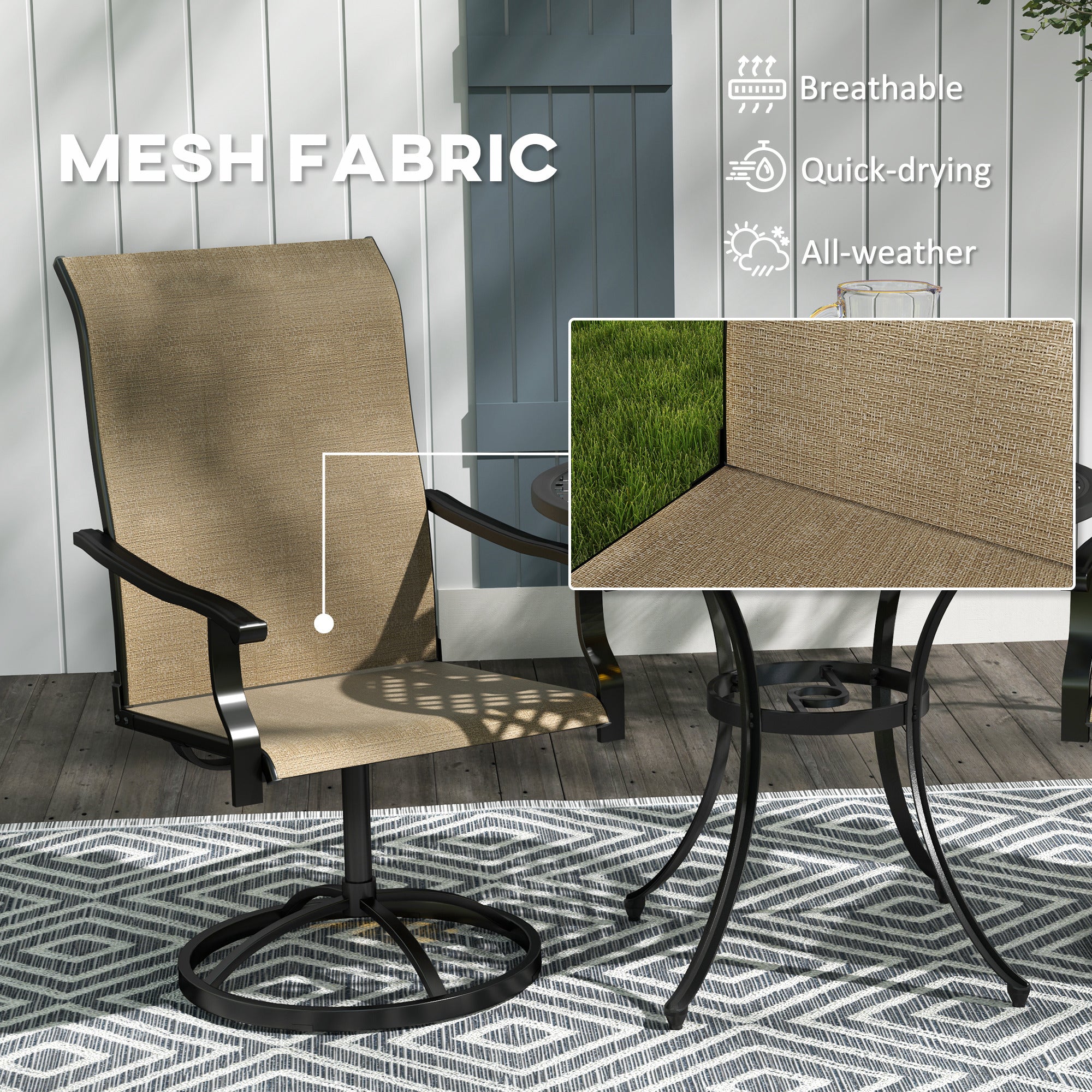 Patio Swivel Chairs Set of 2, High Back Patio Dining Chairs with All-Weather Mesh for Backyard, Lawn, Garden