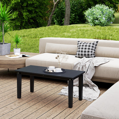 Rectangle Outdoor Coffee Table, HDPE All-Weather Outdoor Patio Table with Slatted Tabletop for Yard, Balcony