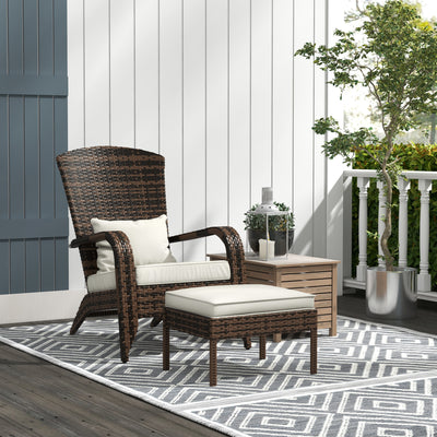 Wicker Adirondack Chair Fire Pit Chair w/ Ottoman & Cushions