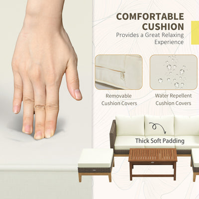 Patio Furniture Set w/ Cushions, 5 PCs PE Rattan Conversation Furniture Set, Cream White