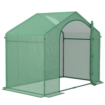 6' x 3' x 5' Portable Walk-in Greenhouse, PE Cover, Steel Frame Garden Hot House, Zipper Door, Top Vent for Flowers, Vegetables, Saplings, Tropical Plants, Green