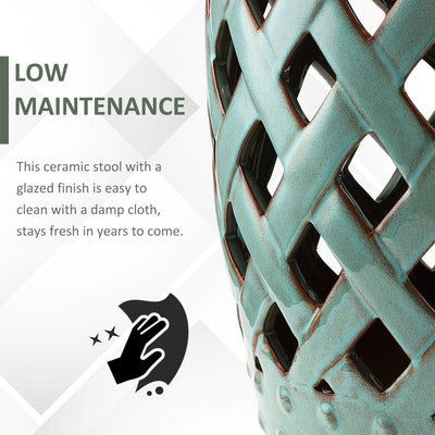 13" x 18" Ceramic Garden Stool with Woven Lattice Design & Glazed Strong Materials Decorative Outdoor Stool
