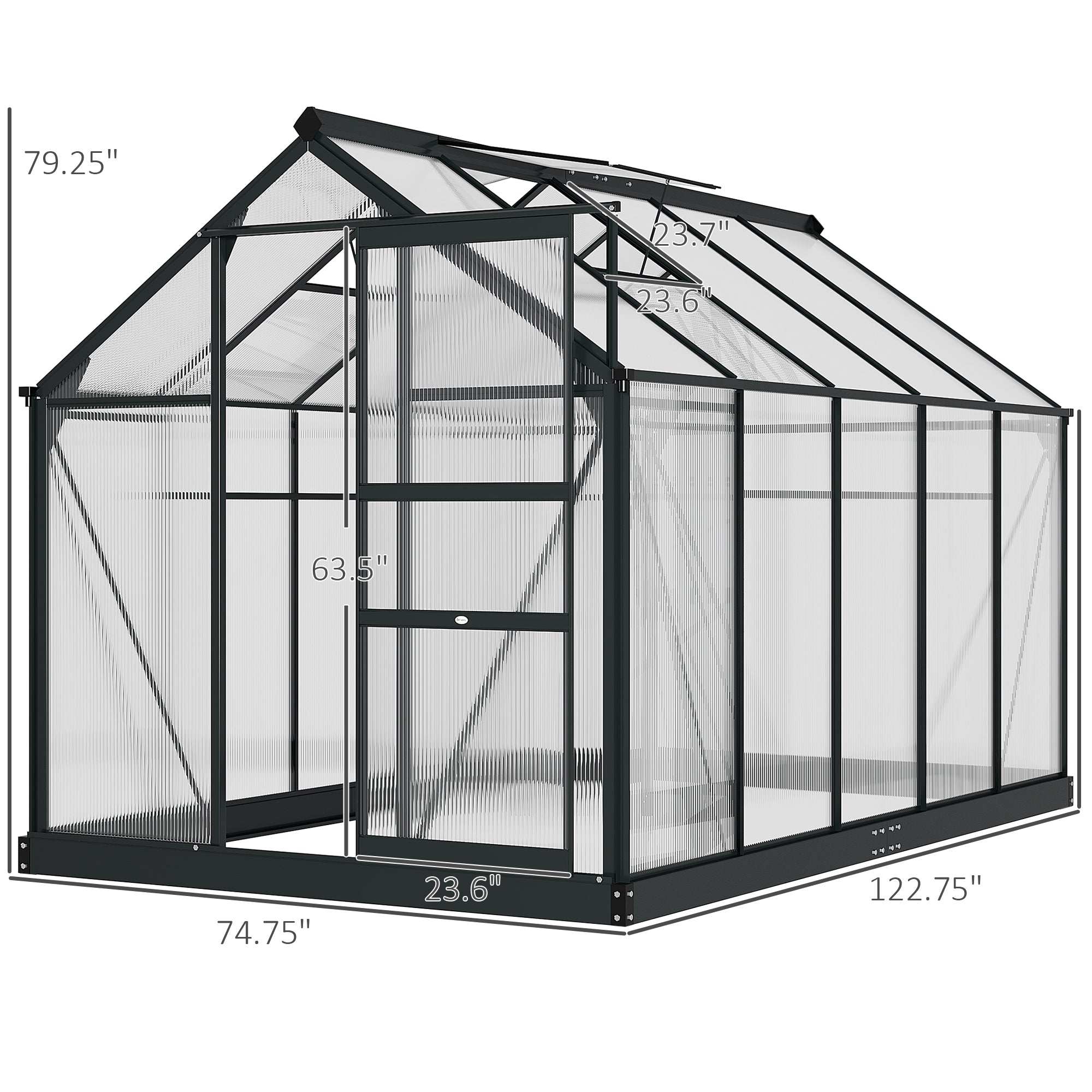 Greenhouse for Outdoors, Polycarbonate Greenhouse with Rain Gutter and Roof Vent, Aluminum Walk-in Green House for Patio Backyard Garden