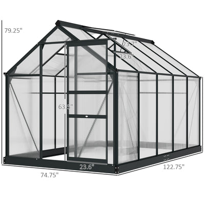 Greenhouse for Outdoors, Polycarbonate Greenhouse with Rain Gutter and Roof Vent, Aluminum Walk-in Green House for Patio Backyard Garden