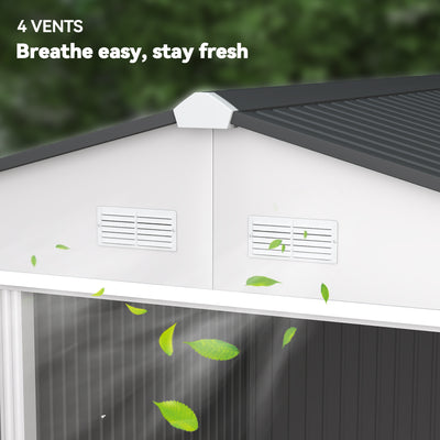 11' x 9' Outdoor Storage Shed, Garden Tool Metal Shed with Foundation Kit, Double Lockable Door, Air Vents and Sloping Roof, for Backyard, Patio, Lawn