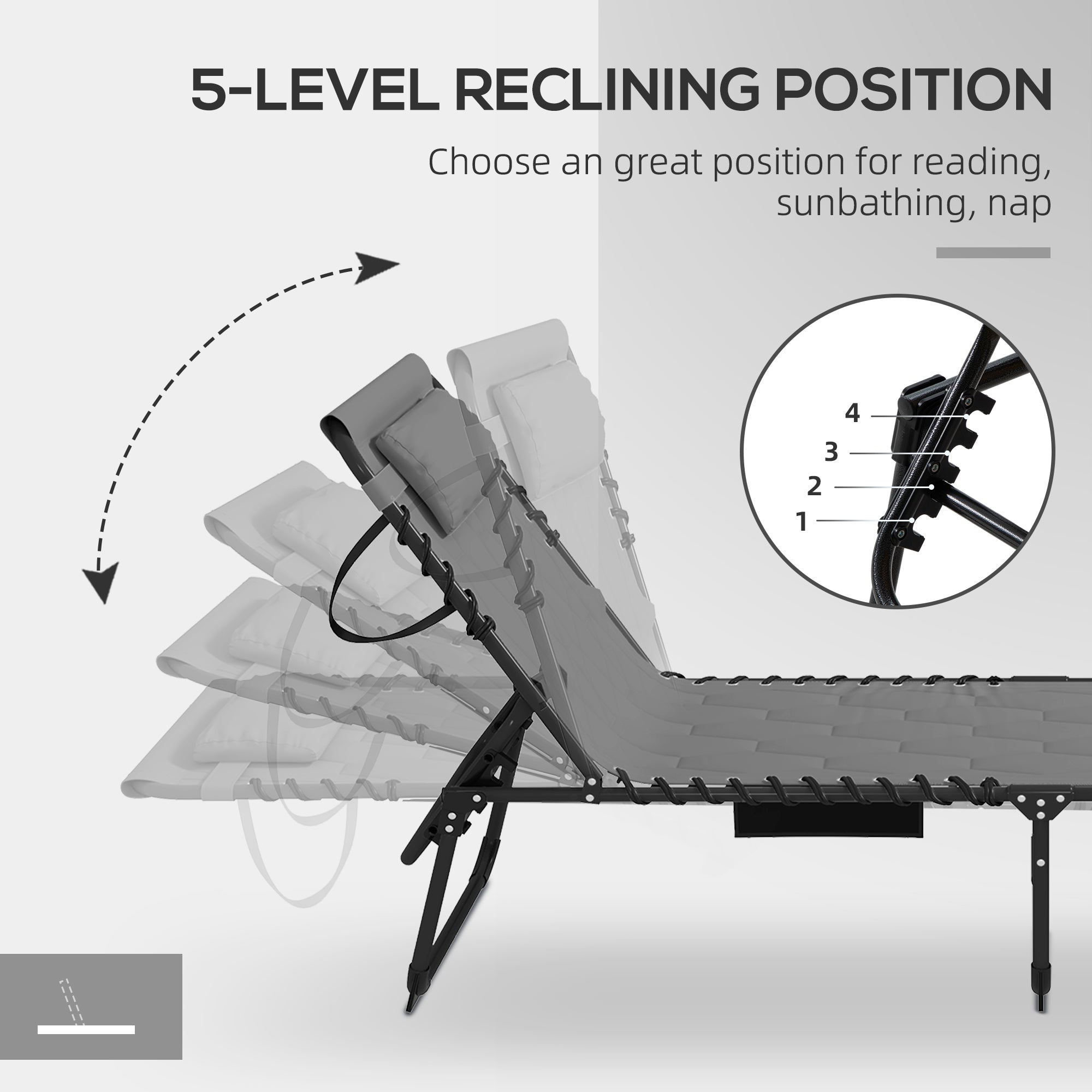 Folding Chaise Lounge Set with Reclining Back, 25.6" x 74" x 14.2"