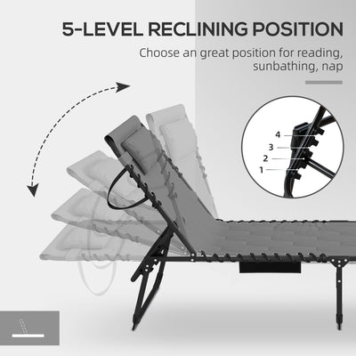 Folding Chaise Lounge Set with Reclining Back, 25.6" x 74" x 14.2"