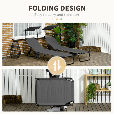 Chaise Pool Lounge Chairs Set of 2, Outdoor Sun Tanning Chairs, Reclining Back, Steel Frame and Side Pocket