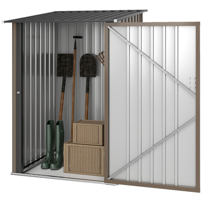 Outdoor 3.3' x 3.4' Lean-to Garden Storage Shed, Galvanized Steel Tool House with Lockable Door for Patio
