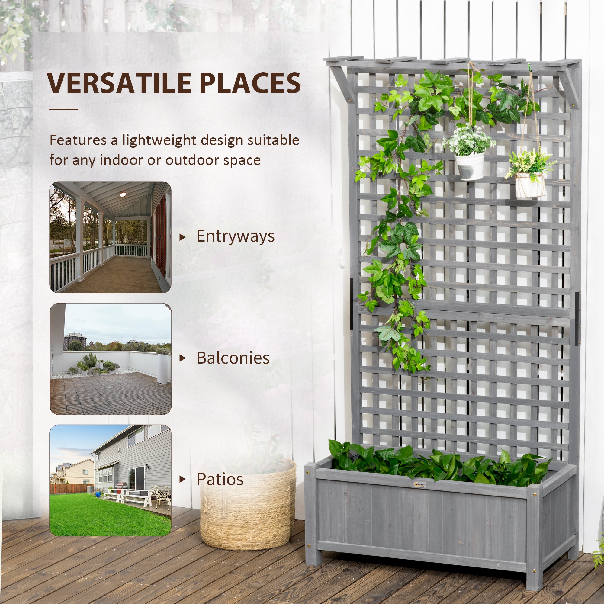 Wood Planter with Trellis for Vine Climbing, Raised Garden Bed, Privacy Screen for Backyard, Patio