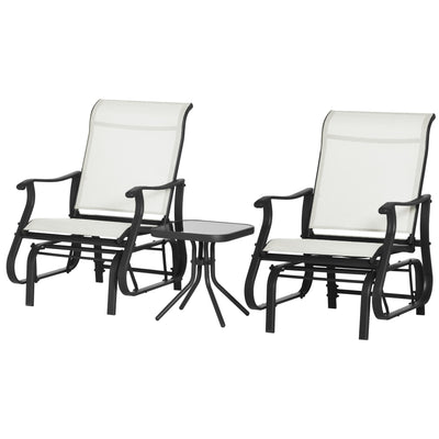 3-Piece Outdoor Gliders Set Bistro Set with Steel Frame, Tempered Glass Top Table for Patio, Garden, Backyard, Lawn
