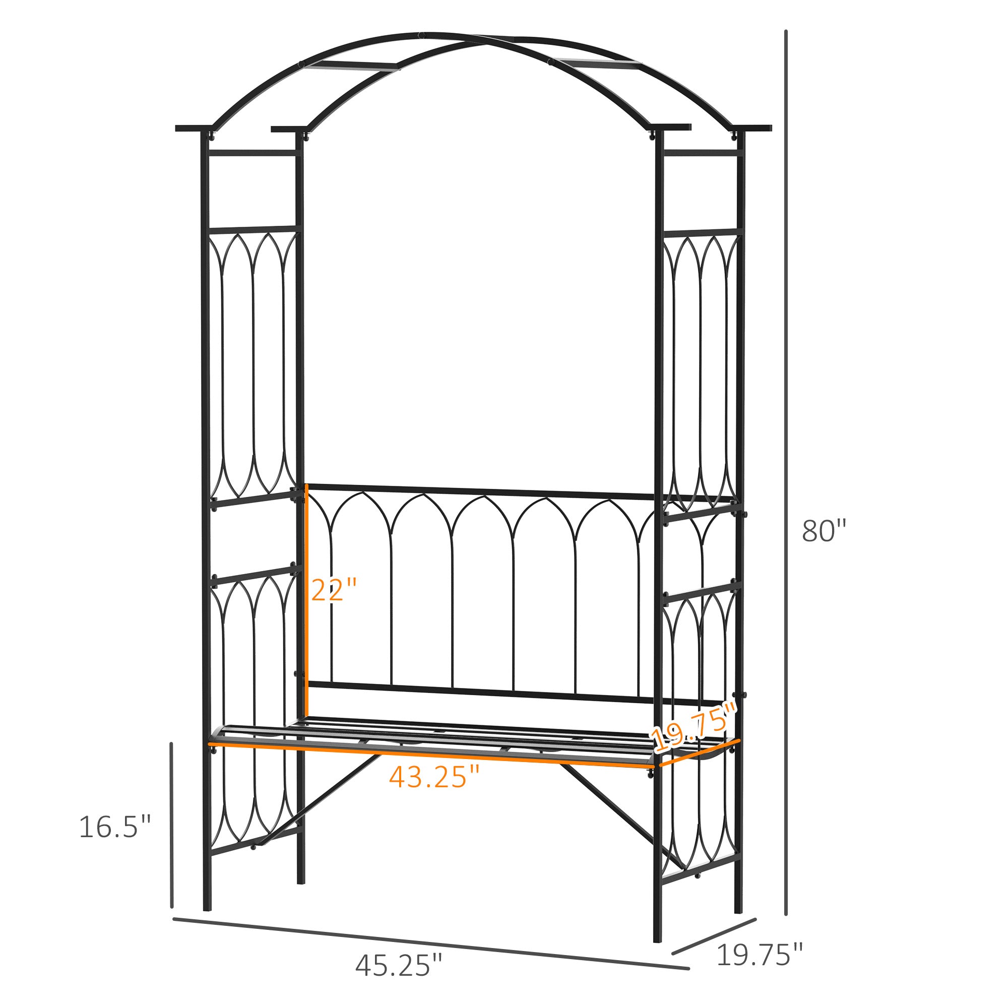 Metal Trellis Arbor Arch for Climbing Plants with Garden Bench, Grow Grapes & Vines, Patio Decor & 2-Person Outdoor Steel Decorative Seating, 484 lbs. Weight Capacity, Black