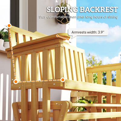 2-Person Patio Swing Glider Bench with Quick Drying Design and Wide Armrest, Wood Rocking Chair Loveseat for Backyard Garden Porch