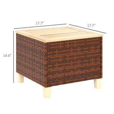 Outdoor Side Table with PE Rattan, Patio End Table with Natural Fir Wood Tabletop and Legs, Weather Resistant Accent Table for Patio Pool Porch, Brown