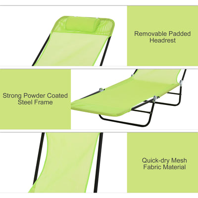 Folding Chaise Lounge Chair, Pool Sun Tanning Chair, Outdoor Lounge Chair with Reclining Back, Breathable Mesh Seat, Headrest for Beach, Yard, Patio