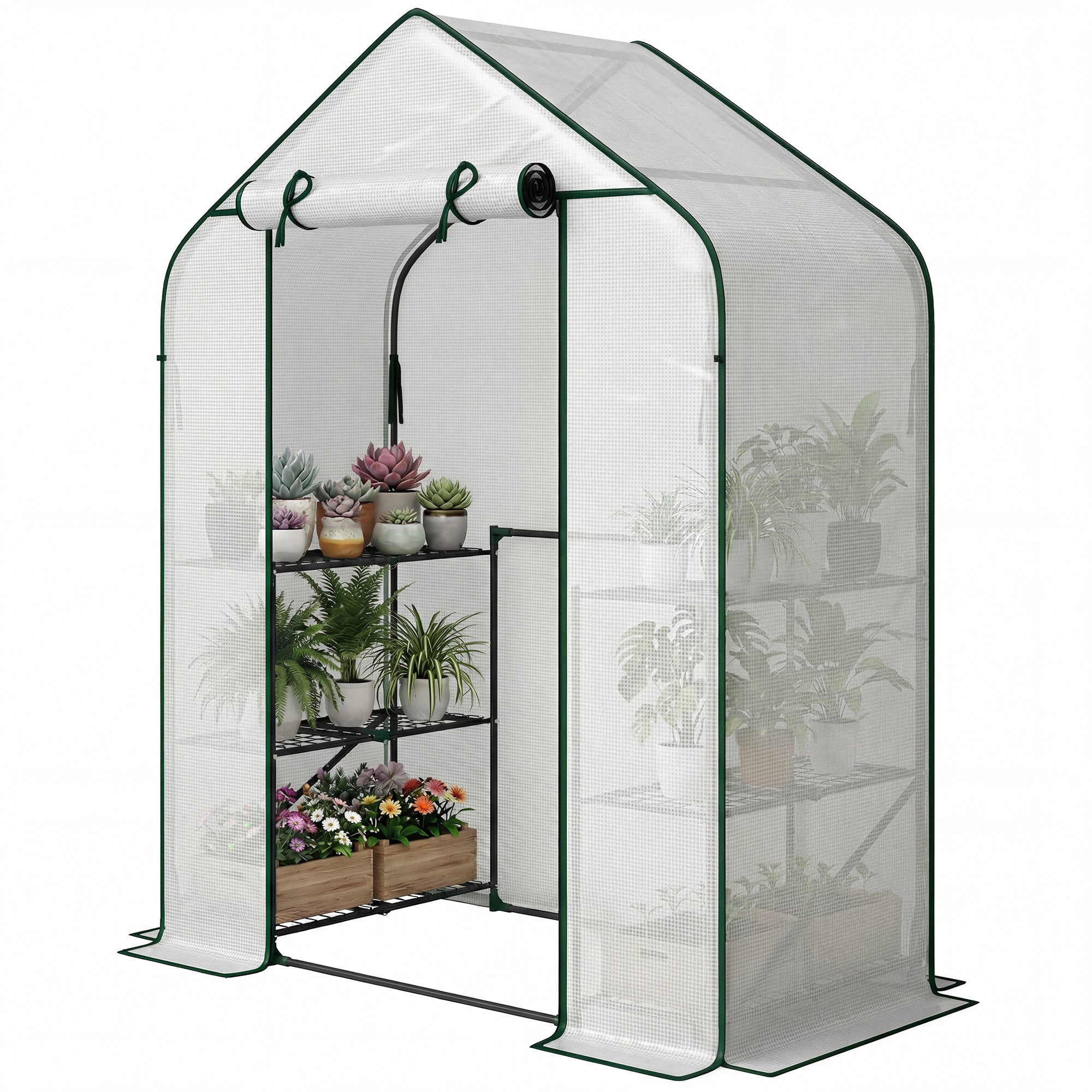 Greenhouse for Outdoors, Portable Greenhouse with 6 Shelves, UV-Resistant PE Cover, Roll-Up Door