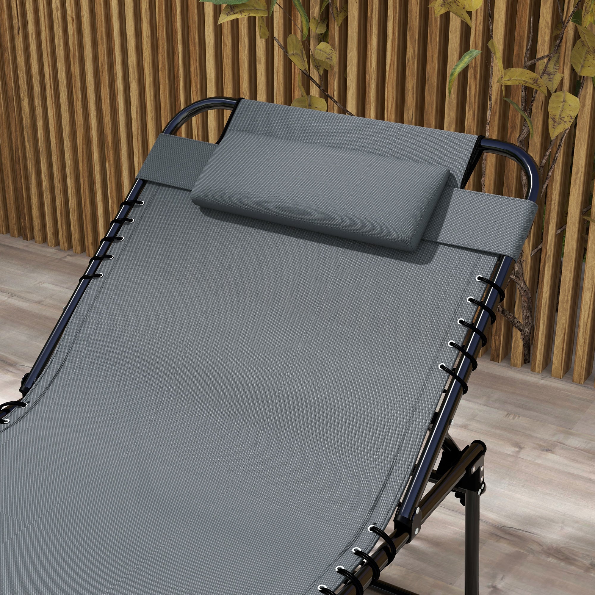 2 Piece Folding Chaise Lounge Pool Chairs with 5-level Reclining Back, Reading Hole, Side Pocket