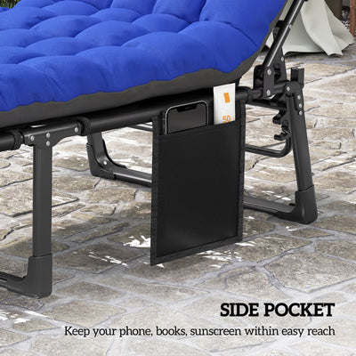 Folding Chaise Lounge Chair Outdoor Tanning Chair with 5-Position Backrest, Cushion, Side Pocket