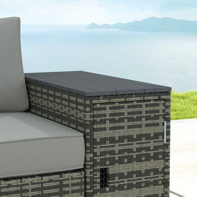 3 Seater Wicker Outdoor Couch Patio Sofa with Storage, Thickened Cushions and Wide Armrests for Porch Yard, Gray